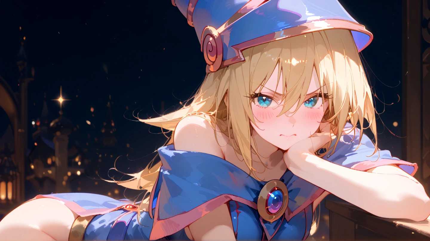 Dark magician girl, Dark Magician Girl, Blonde hair, Choker, (Green eyes:1.5), Long hair,
BREAK bare shoulders, blue footwear, blush, blush stickers, cleavage, 鎖骨, duel monster, hat, off shoulders, pentacle, Wizard Hat, (Blue clothes:1.5),
BREAK looking at viewer,
BREAK outdoors, city,
BREAK (masutepiece:1.2), Best Quality, High resolution, Unity 8k壁纸, (Illustration:0.8), (Beautiful detailed eyes:1.6), extra detailed face, Perfect Lighting, extremely details CG, (Perfect hands, Perfect ???????),