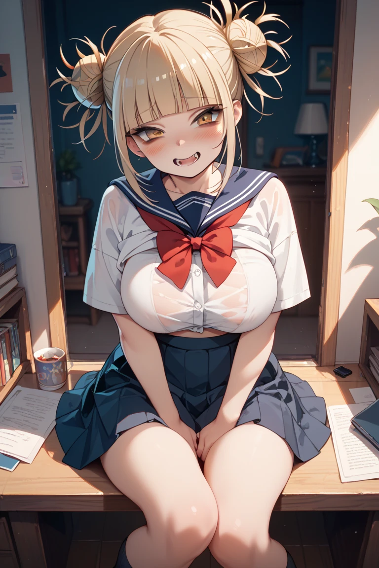 best photo,NSFW,blonde,Red ribbons,uniform,vagina,Nipple masturbation,Sweaty,bodily fluids,smelly,((crying how bright)),red blush,Drool，snot,soaked