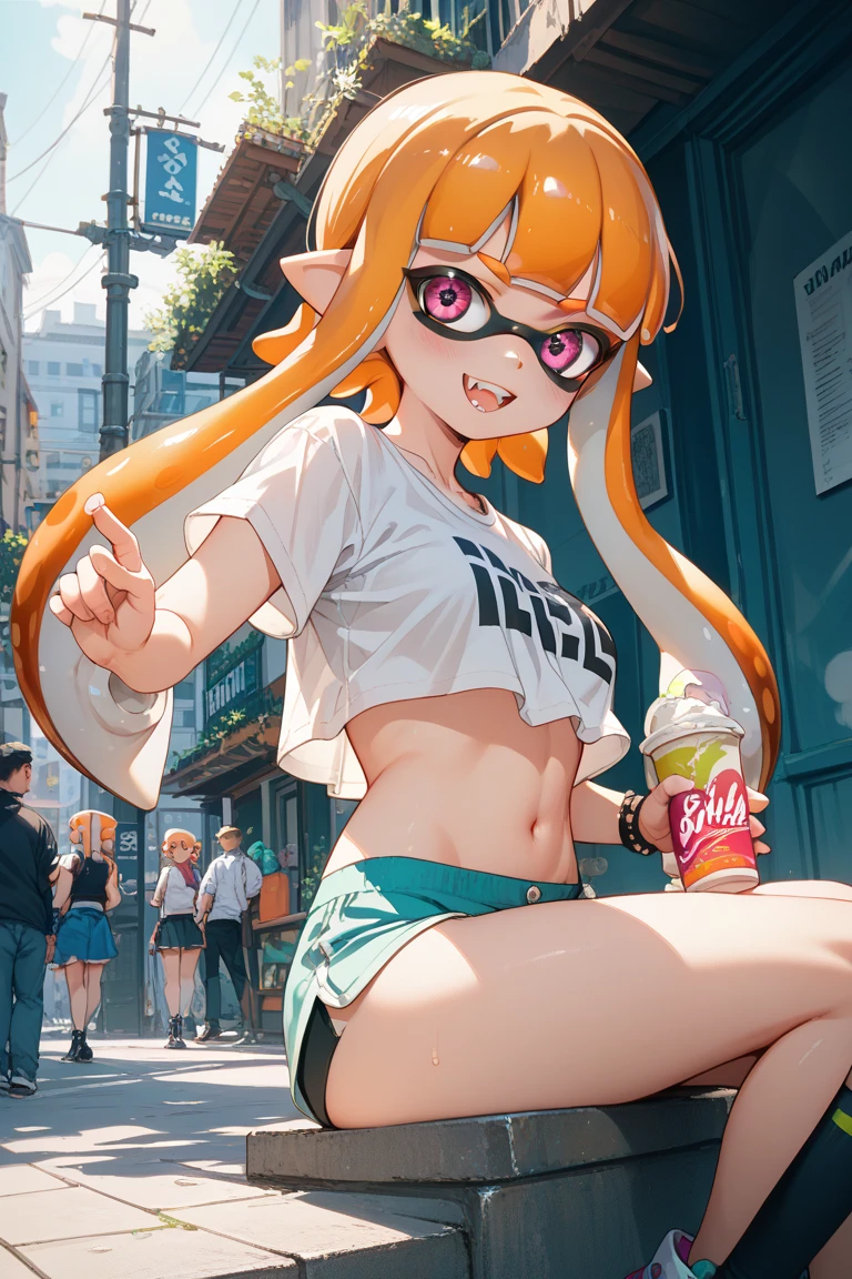 1人の女性、low  angle shot、25-years old、​masterpiece、top-quality、ultra-detailliert、raw、japanes、a blond、（Curvaceous:1.4）、Smaller face、makeup、eyeshadows、Pink lip、Have a big gun、gals、Big breasts、Contrasty、Green Slime AI、Blue slime、Red slime、Orange slime、Purple slime、Yellow slime、pink slime、Yellow Slime Cave、Tank Tops、Bigger headphones、Torn and tattered clothes、Big sneakers、sockes、Slime splattered all over the city、Undressing、Unconventional,  Dynamic Pose, Statement Accessories, Jewelry, (Hip Hop Art:1.2), (Eric Coleman:1.4), Secret alley
