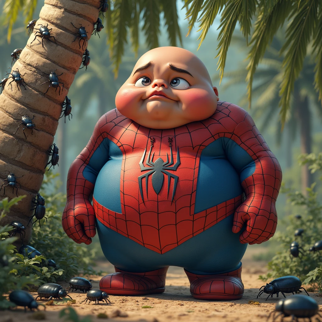 Spider-Man little fat man with round face and white background, --auto --s2