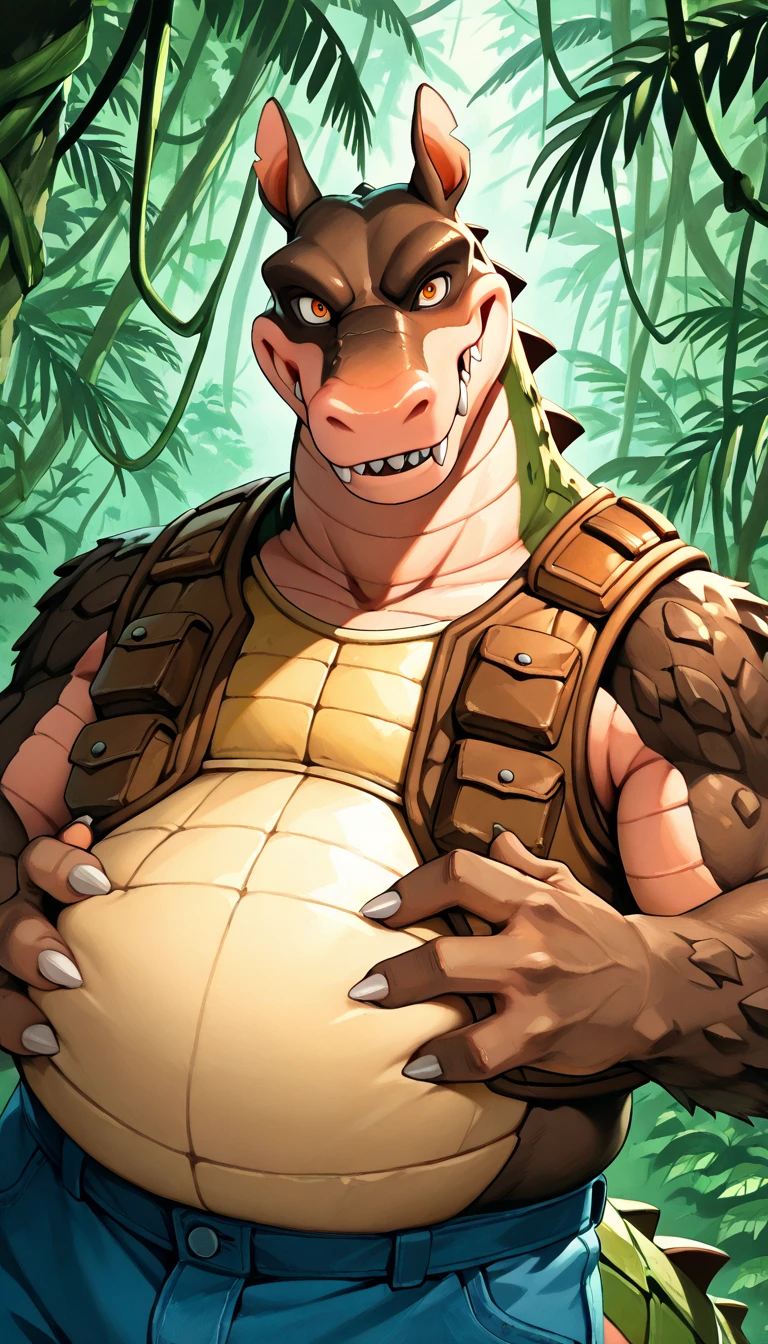 (by zackary911, by tojo the thief, by bambii dog, by personalami), hybrid (fortnite), dragon, lizard, reptile, scalie, scales, , anthro, front view, leather jacket, claws, clothing, jeans, male, muscular, solo, presenting , humanoid , , , tail