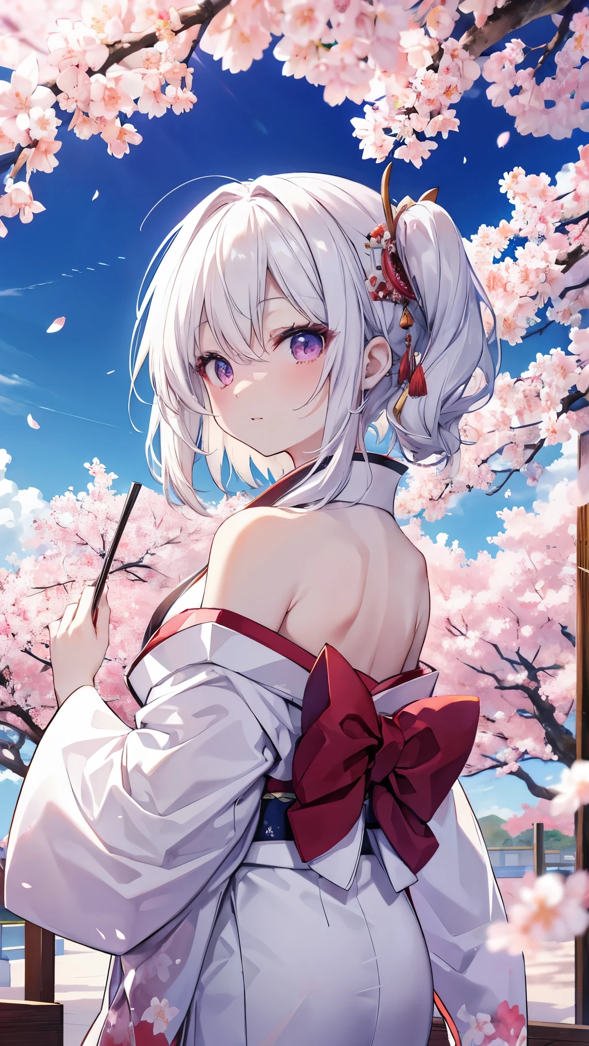 best quality、、(Whitening skin,)、(, kimono,,,,),cherry blossoms,,,,toned body,