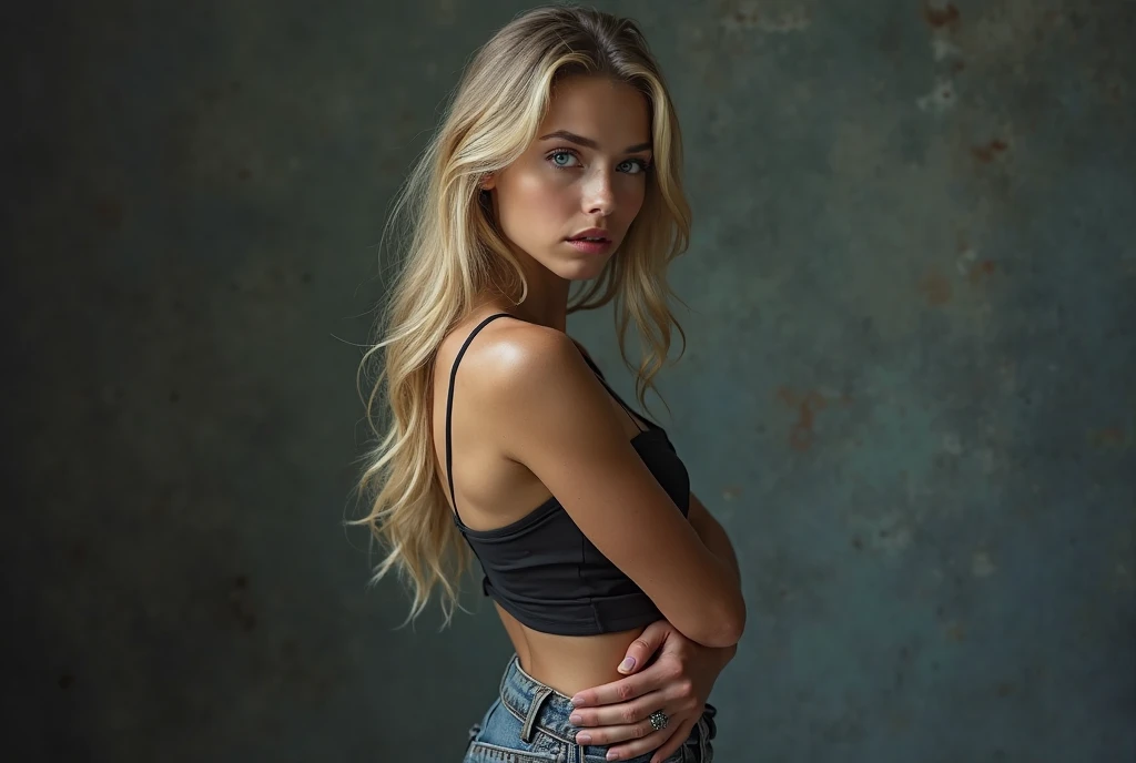 1 very young looking skinny teen girl in shot posing , very slim tight skinny super model bod, 16y, blond, in high school, in a mini skirt 
