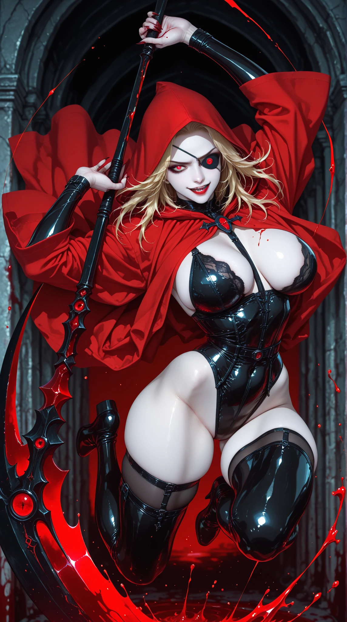 a young blonde woman, 18 years old, beautiful detailed eyes, beautiful detailed lips, extremely detailed face, long eyelashes, blonde hair, slutty red riding hood outfit, in panic, trying to flee, grandma's cottage, tentacle beast, tentacles inside cottage, (best quality,4k,8k,highres,masterpiece:1.2),ultra-detailed,(realistic,photorealistic,photo-realistic:1.37),horror,dark fantasy,dramatic lighting,moody atmosphere,vivid colors,rich texture
