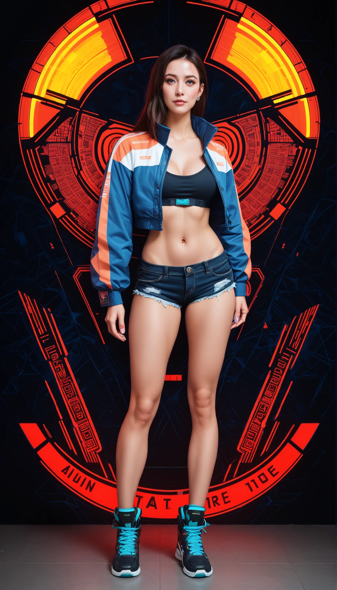 (masterpiece:1.2),(best quality),(very detailed),( ultra high resolution ),(best illustrations),8k,wallpaper, Beautiful Female Cyborg,full body,Psychedelic,vector art,Superimposed Textures,progressive,,SF,cyberpunk,super sexy:2.0