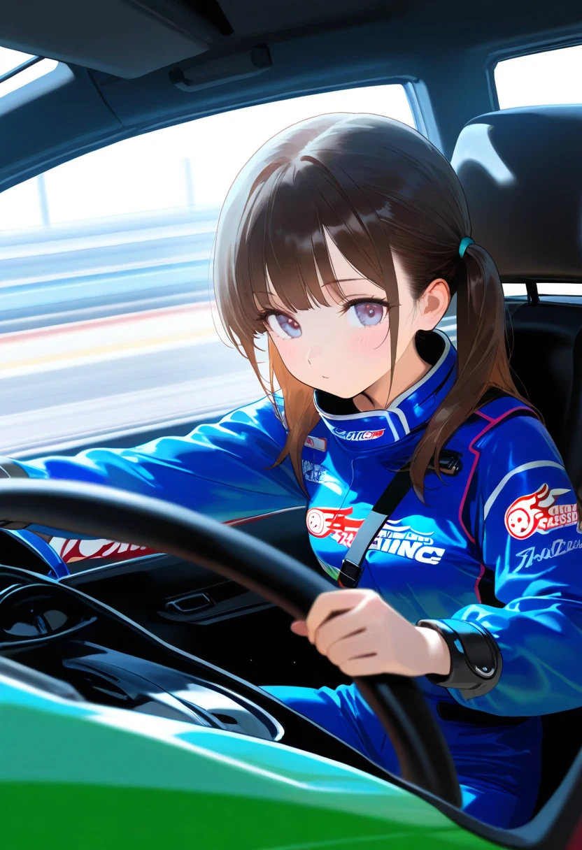 Sim Racing Female Avatar Cute girl,racing suit from above, racing driver ,Inside a racing car ...