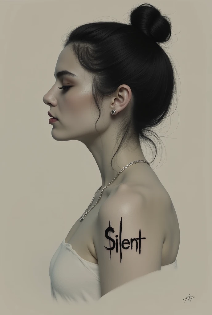 Circle logo image, in which there is a woman with tattoos sitting holding a banner that says "blessink 2602" Blue pink and black colors
