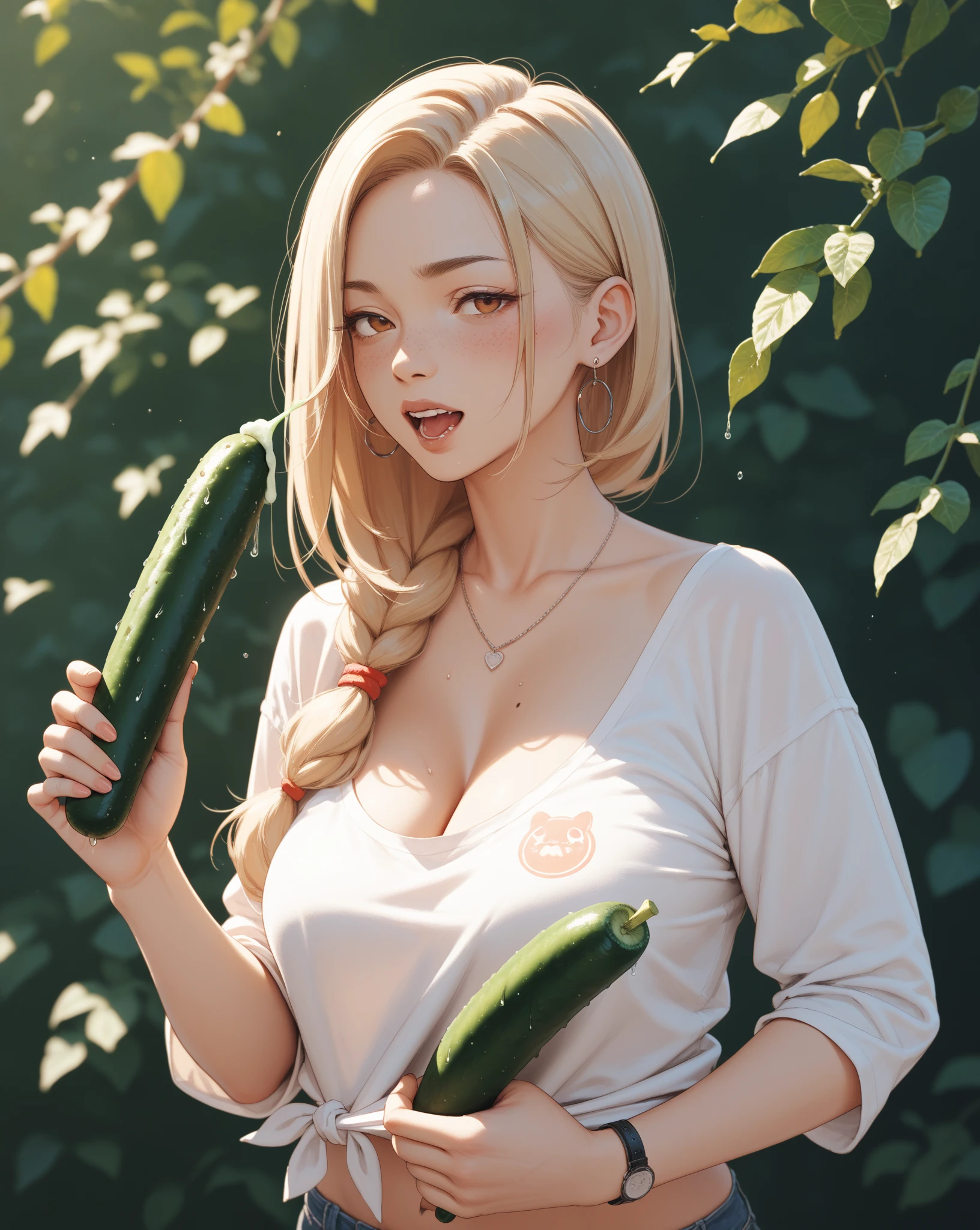 Back to camera, naked girl, eating a banana, pale skin, big breasts, ultra detailed perfect beautiful face, with tribal tattoo, sexy and provocative face, face with provocative and super sexy expression, smiling at the camera in a provocative and seductive way,  8k, Masterpiece, ultra details, Perfect face. Full body shot