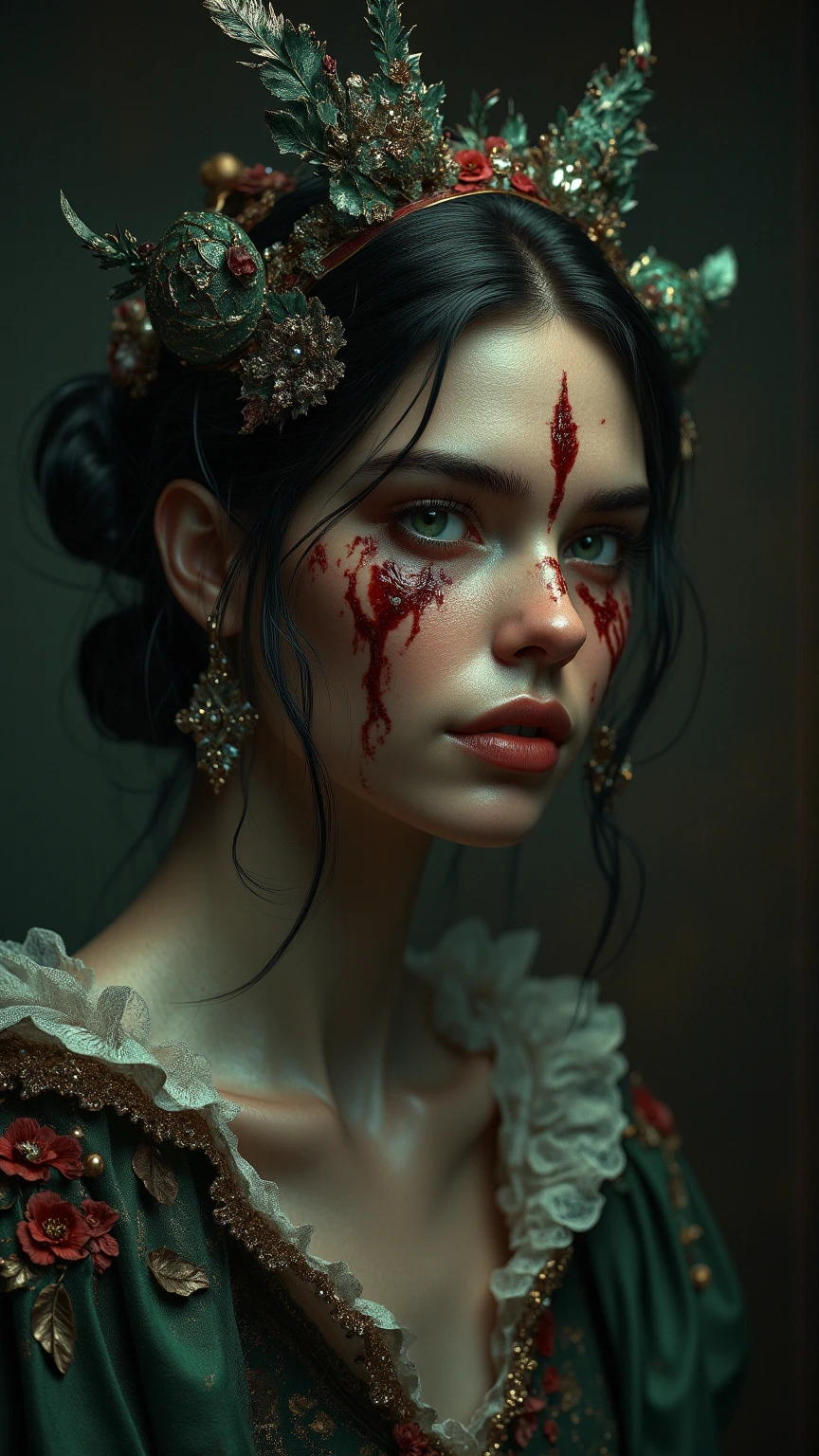 (Dark Fantasy:1.1), (Masterpiece, Epic Quality, Epic Realism, Ultra Resolution, 8K Photo Unity, Epic Detail: 1.1), (Corpse of a Young Dark Sorceress), (Failed Blood Magic: 1.2), Intricate Details, Dynamic Angle, The Most Beautiful Form of Chaos, (Bloody Whirlwind, Ash Rain), Intricate Details, Water Splashes, Fire, Rim Lighting, Soft Lighting, (Natural Skin Texture, Natural Hair, Natural Eyebrows, Natural Lips, Natural Eyes,  Natural Eyelashes), (Professional Photography, Photorealism, Hyperrealism), Ray Tracing, HDR