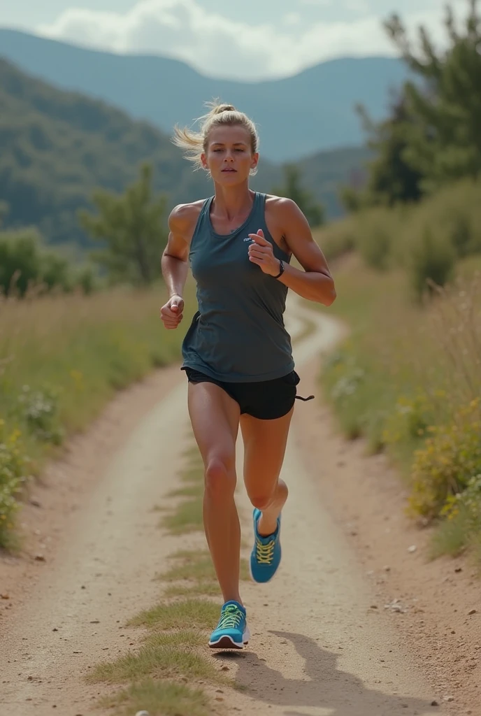 a close up of a man and a woman jogging in the woods, running freely, people running, by Julian Hatton, by Matt Cavotta, during golden hour, by Gusztáv Kelety, by Matija Jama, golden hour 8 k, by Tadeusz Pruszkówski, golden hour 8k, taken at golden hour
