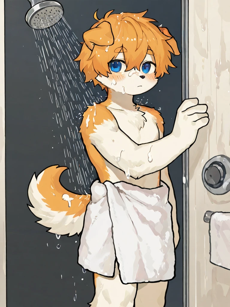 ((nsfw)) Solo, A cute anthro, male, (cute snout:1.2) full body, ((by hyattlen, by fumiko, ((by zackary, by fumiko)), solo, anthro, male fox, Bright purple fur body, ((violet ears)), (( vibrant orange short hair with fauxhawk)), detailed eyes, cyan eyes, white neck, white chest, white arms, soft and warm chest, tired expression, blushing, blush, toned body, penis erected , cute erection, genitals, liquid spillage, milk spilled all over the floor, cum, wet hair, tight asshole, great anatomy, femboy jock, big ass, wet body, wet glossy ass, glossy, side view, profile , lower body profile, sweating, master bating, not looking at viewer, mouth slightly open, tongue out, tongue, well drawn hands, good anatomy, facing away, short hair, shower room, detail, standing up, standing, discharge, milk spilt all over the wall, spilt milk