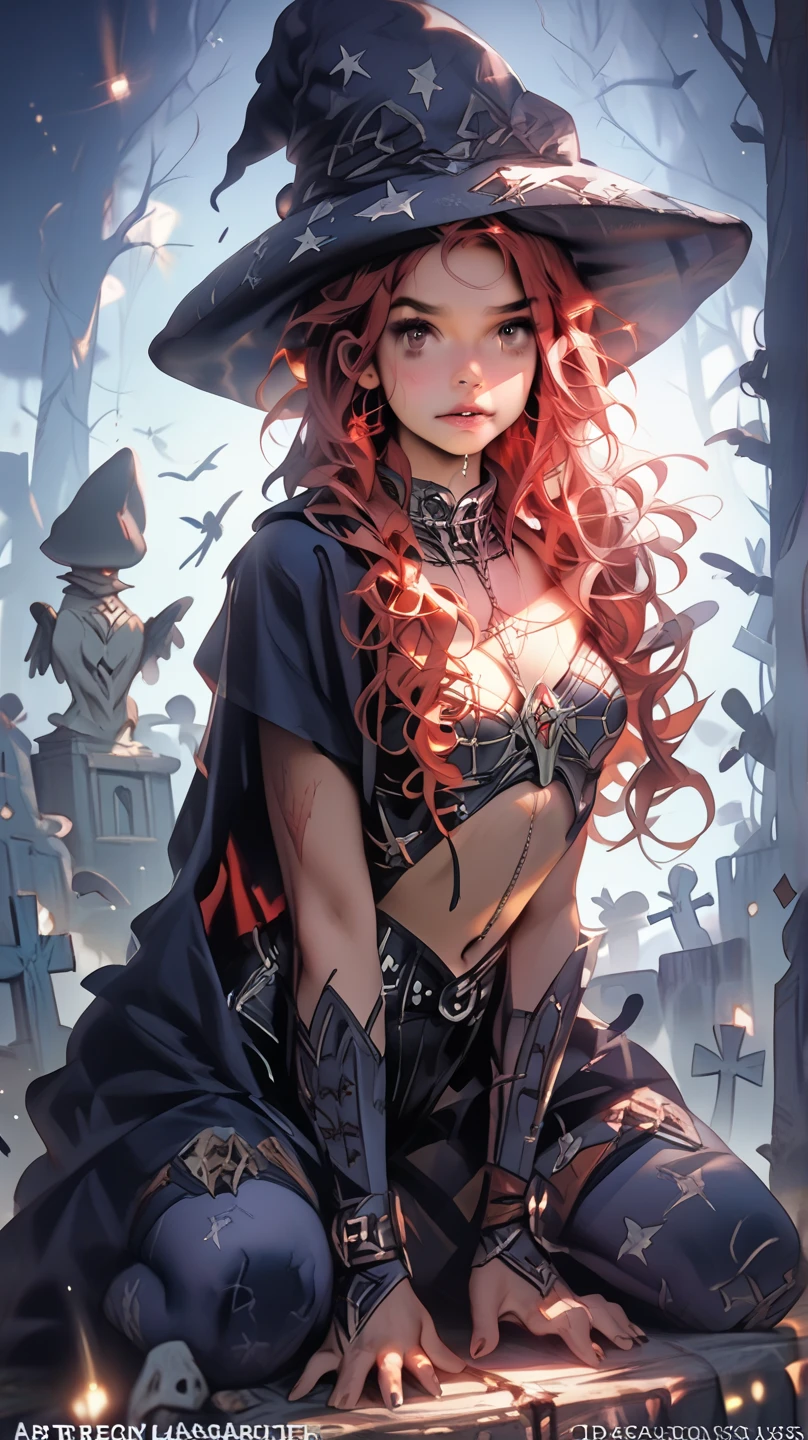 In the middle of a mystical forest shrouded in illusion, A captivating witch with red hair dances gracefully, manipulando chamas que parecem se materializar do nada. Her fire dress spins and flickers with mesmerizing patterns as she weaves an intricate dance of fire and illusion. The forest comes alive with the magical glow of the flames, creating a charming and fascinating spectacle.