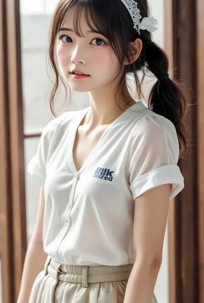 (Ultra Realistic), (Illustration), (Increased Resolution), (8K), (Extremely Detailed), (Best Illustration), Beautiful and cute woman with white and smooth skin, fit and thin body, red cheeks, wearing a sports shirt blue, Clean face, smiling and graceful facial expressions, Korean model girl.