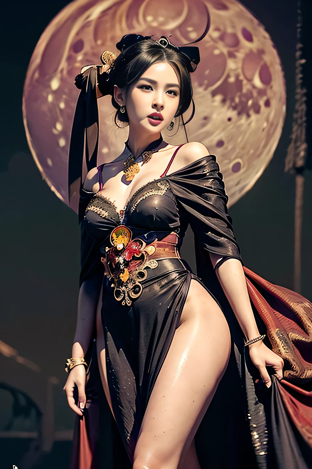 There is a woman in a black dress sitting on a beach, uma bela imperatriz das trevas fantasia, gueixa glamourosa e sexy, mulher bonita sedutora do anime, belo succubus, a beautiful artwork illustration, inspirado em Li Tang, ((uma bela imperatriz das trevas de fantasia)), Gueixa cyberpunk das trevas, Deusa japonesa das trevas, exquisite digital illustration, Beautiful elegant demon queen, stunning digital illustration, mulher oriental bonita, digital fantasy illustration.