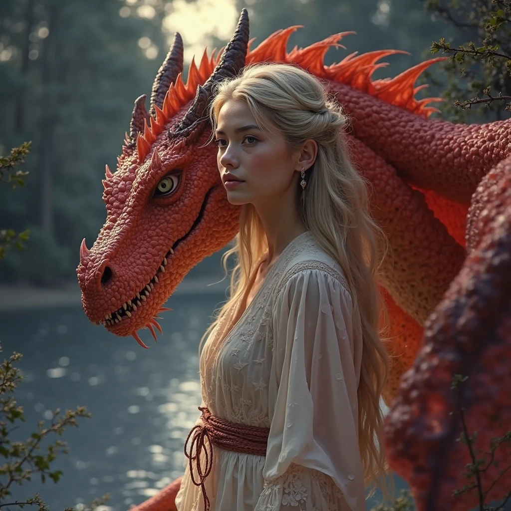 a dragon and a young woman <lora:drag0n:1>, Photo in the style of Petra Collins
