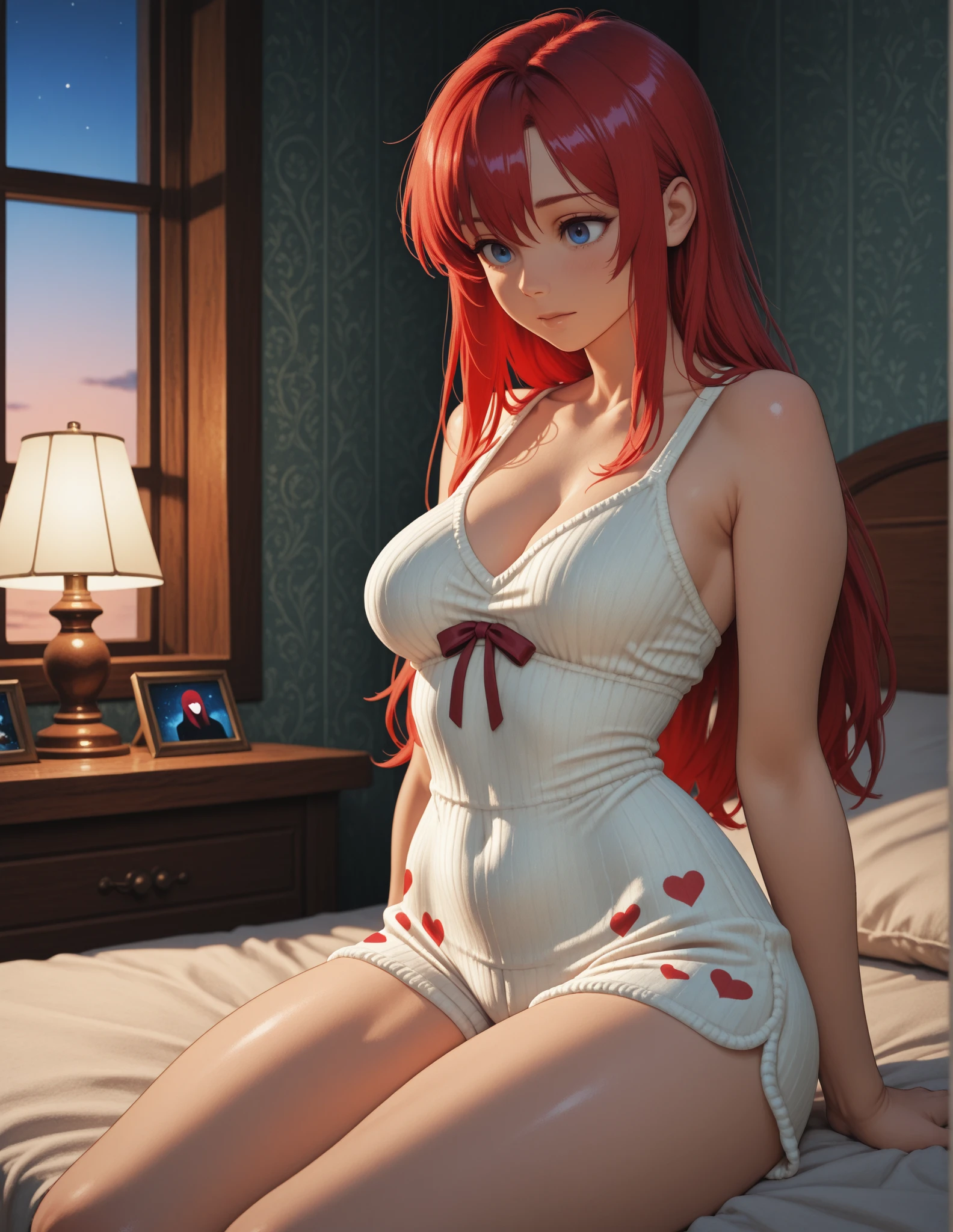 Very naughty hentai anime girl, red-haired girl with braided hair, 16 yrs old, crouched, sitting with legs open and holding breasts, Body cute, breasts big, with your hands behind your head, running your hands through your hair, sexy girl, red hair with braid, gorgeous lighting, softshadows, blue colored eyes, pretty legs, hair with braid, anime styling, ranma chan, Autora Rumiko Takahashi, Based on a work by Rumiko Takahashi, Anime Ranma 1/ 2, decote sexy, robust hip, fully body, complete body, Bust Big, young girl with beautiful and beautiful body, sandals on the feet, garota 16 yrs old jovem baixa estatura, anime girl, anime styling, beautiful feet in sandals, sitting on the floor, viewing angle 45°, wet girl, wet vagina, dripping vagina, vagina oozing liquid, hands on breasts