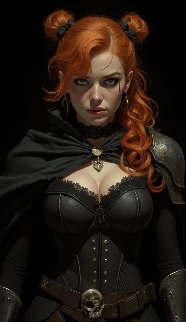 (Best Quality,4K,High resolution:1.4), Dark Hero,Superhumanization、(Best Quality,4K,High resolution),transform,An abnormal,sharp eye,emerald glowing eyes,Facial expression enhancement,,Changing the Appearance of a Transform,Destroy the ground with your fists,POWERGIRL、Roll out your fists、buttle,Reproduce delicate and realistic skin texture in detail,Realistically reproduced muscles、Texture、Realistic portrayal,Vibrant colors,expresive,(huge breast)), Classic background(Best Quality, 4K,High resolution), Comical appearance,(Best Quality,4K,High resolution), 18yo woman, orange highlights on copper hair, Long hair, curls hair, Curvy Woman, Superhumanization,Cold eyes , sharp eye,Red and black decoration with intricate decoration、ripped clothing, Full body projection,Doomsday World,Fighting,Dark worldview,Delicately reproduced dynamism、Combat stance