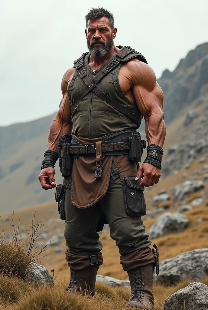 Huge pec, muscular pec, huge pec muscle, gigachad muscular, muscular!!, large muscles, big muscle, muscular!, powerful and huge, big muscles, muscular!!!, muscular characters, musclebound and hulking, giant and fat, as a titan, muscular!! sci-fi, massive muscles, strong and imposing, big arms extremely detailed, detailed face, detailed muscle, (view full body), ((1man)), (object (big muscular old man soldier sitting resting in the ruins of the building )), the old man is soldier and wearing soldier uniform, old man (facial hair, beaded, white beard, battel scar face, short hair, white hair, strong character, strong muscle), (background ((waster land, post- apocalypse, ruined city))), (photography (50mm lens, cinematic, cinematic color))Characters: Job and his family, Description: Job, a robust-looking man of 49 years young from hard work, surrounded by his numerous family, Era: ancient biblical times, Clothing: traditional Middle Eastern attire, Location: prosperous land with lush landscapes, Action: standing joyfully with his family, Background: vibrant fields and numerous livestock, Shot type: wide shot, Style: hyper-realistic, photo realism, cinematography)