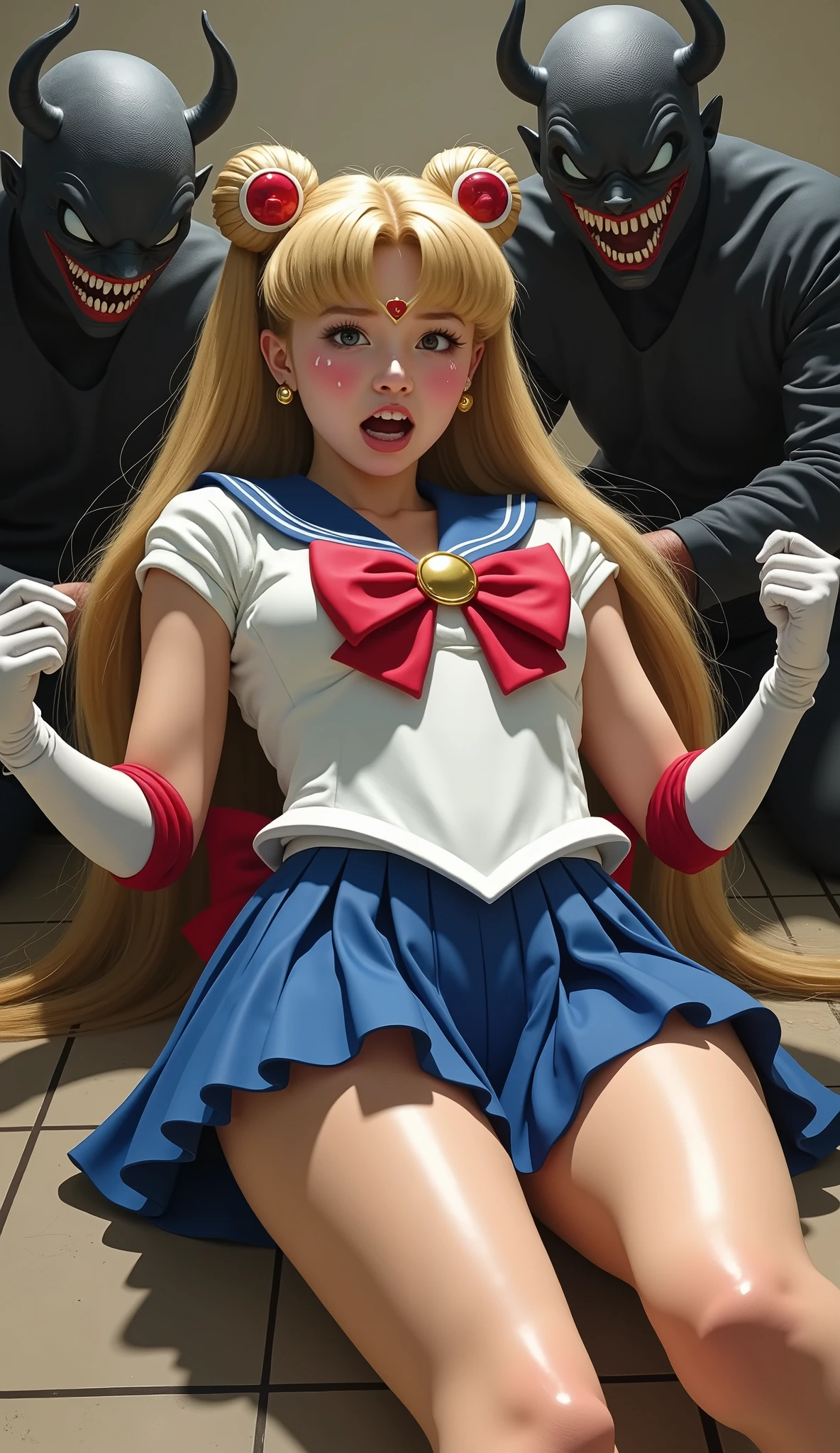 rialistic photo、Top image quality、sailor venus top quality, High resolution, venus1, 1 girl, Gentle face、Solo, Warrior Sailor Suit, sailorvenus,squatting open regs,Spread legs,Show white panties, aino minako, Blonde hair, magical little girl, Blue eyes, Orange Ultra Mini Skirt,Japanese face、 Elbow length gloves, tiarra, Pleated skirt , Hair Bow, Orange Sailor Necklace, Ultra mini skirt, Choker, Red bow, orangechoker, White Gloves, Very long hair,There is a woman wearing a short skirt and a sailor uniform.......her white panties are clearly visible.Beautie、, Front light source, cosplay foto, , Anime girl cosplay, Rendering of a girl with a very realistic face, hyper real render