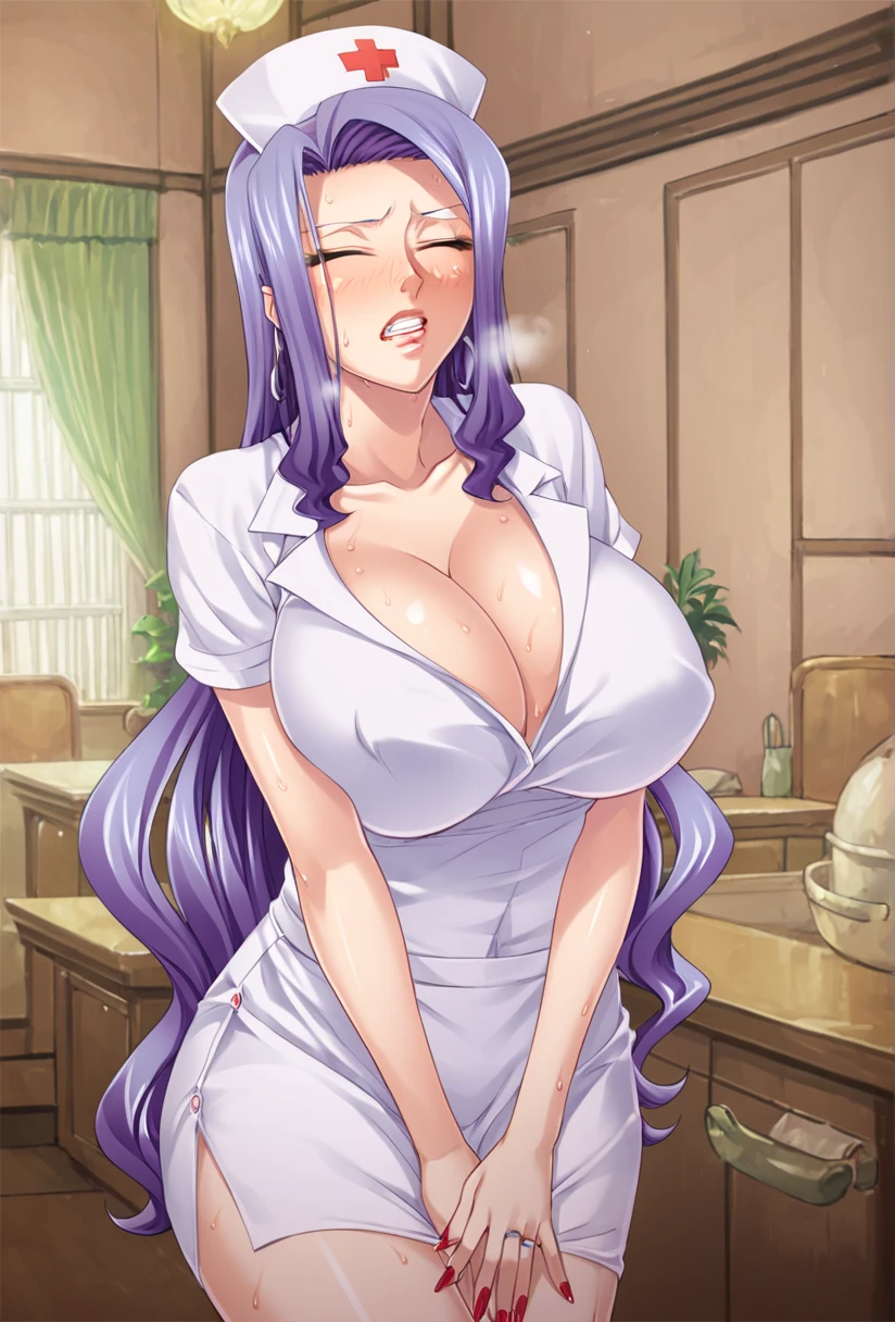 (White Hair)、Long Hair、Purple Eye、(very, very big breasts)、Nipples、breast milk squirting、Erect nipples、Face after climax、(smile)、Soaking wet、Peeing、Mole on upper chest、Nipple Pochi、Evil female executive、Antagonists、(villain)、Naughty older sister、Evil Queen、Sexy combat uniform with visible breasts、Purple-themed clothing、Naughty decoration、Spraying from the nipple、breast milk squirting、milking、milking、White mucus、Having my breasts sucked by a man、((Bring a cup of aphrodisiac on the tray))、(((The clothes are risqué and evil))).