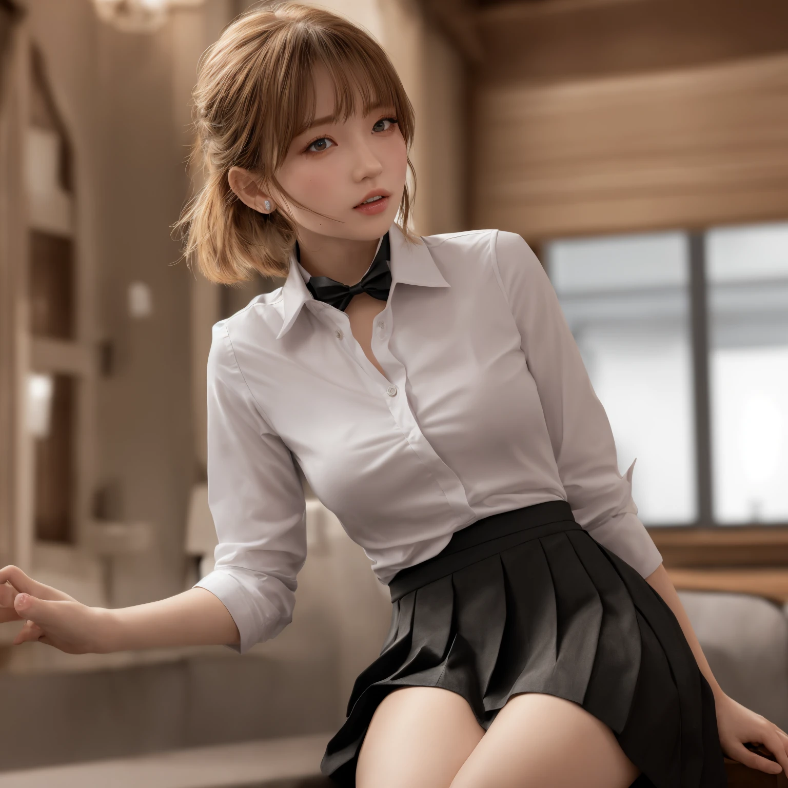 Masterpiece, pretty girl, busty slim firm body, small waist, school uniform