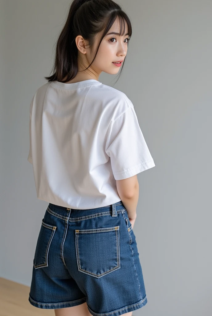 Zhu Ai_Villas，RAW photos，Brand photos，（highdetailskin：1.2），8k ultra high definition，digital SLR camera，gentlesoftlighting，high high quality，filmgrain，富士XT3，20 years old Asian woman，Wear simple clothes，T-shirt and skinny jeans，Detailed clothing details:1.3，perfect body figure，Super detailed facial details and skin，Fair and tender face and skin，二重まぶた，Super detailed eyes，Sweet smile:0.5，fully body photo