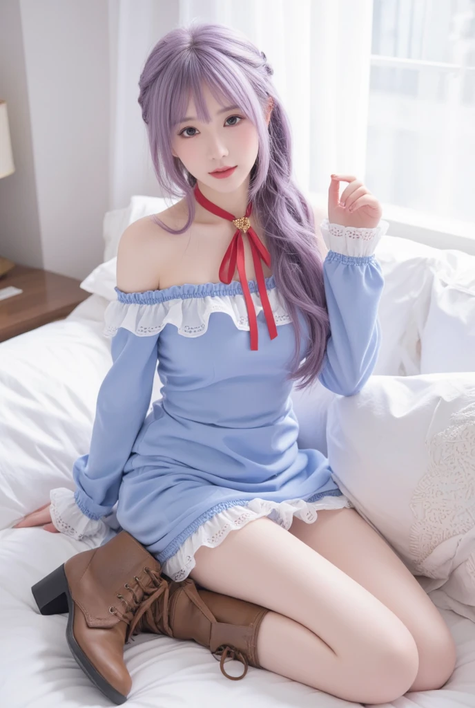 (best qualityer、Exquisite:1.2)、超高分辨率、realisticlying、forward light、The details are complex、Exquisite details、The texture is exquisite、1 mature mature girl(rosette)、Alone、、、、(年轻、、Absolutely lovely、)、face highlight、plumw、A detailed face、white skinned、Pink and blue hair、looki at viewer、largeeyes、Silk robe、(hollow pattern、white colors、、silkouette)、耳Nipple Ring、Bigchest、slimfigure、Deluxe Room、Professional lighting、photon maping、Radio City、physically-based renderingt、((Pull up the skirt、Lift the hem of the skirt to reveal white lace panties))suspender stockings