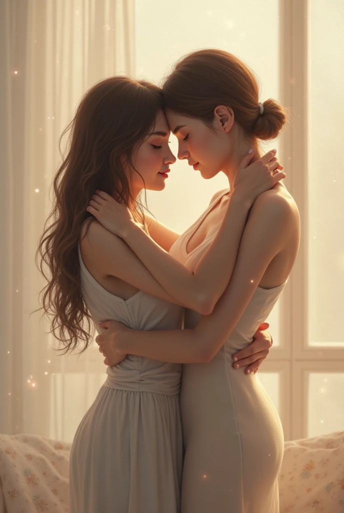 2 girl kissing each other and hand on their boobs 