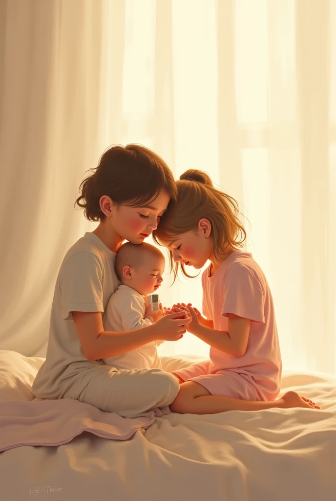 Describe to me in an image that the parents see the children, then the children see the parents reflection