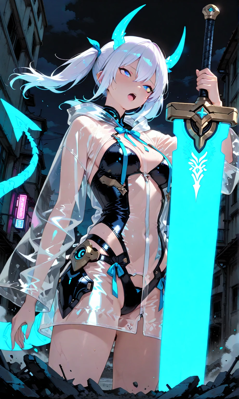 (Fine and beautiful eyes)、long hair，Long, blue-gray hair，Two moles，Mole under the eye，Beautiful purple eyes，Detailed eyes，Detailed face，Large breasts，Black Hoodie、Thin legs，Long black boots、High resolution eyes、Jewel-like eyes、Straight Hair、Minimally revealing clothing、Short, oversized black shorts、Shorts that cover the thighs，Extreme Detail、High resolution、Shining Eyes