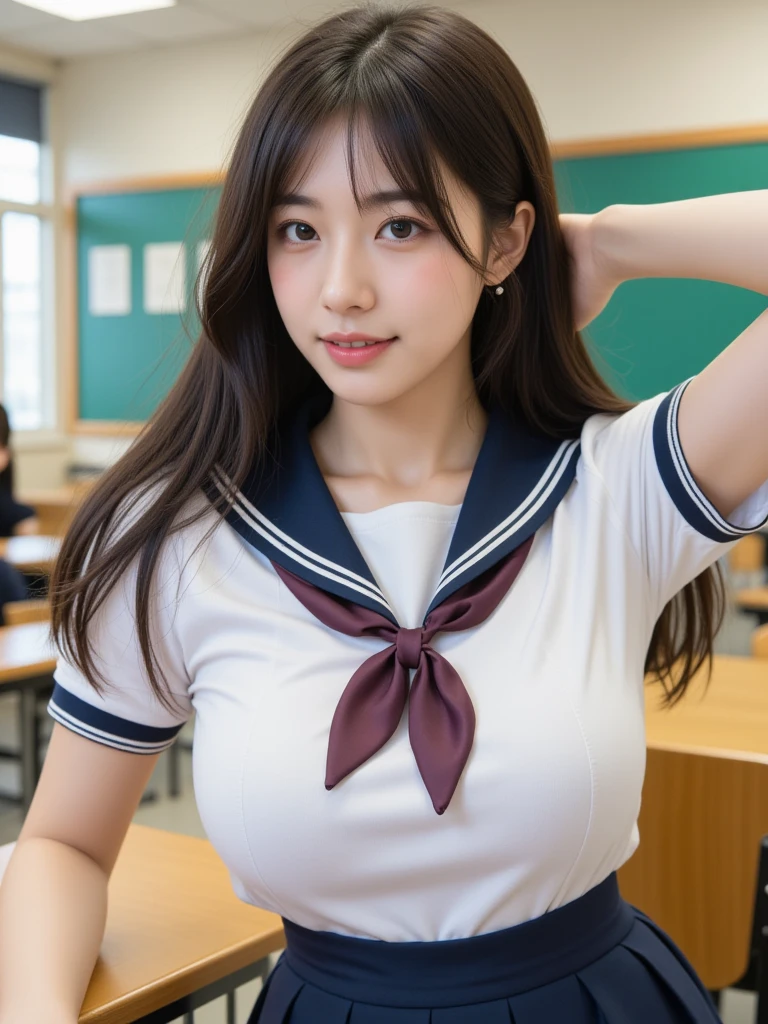 (extremely details CG、Unity、8K Wallpapertremely delicate and beautiful)、(​masterpiece)、(top-quality:1.0)、(超A high resolution:1.0)、beautiful  lighting、perfect lightning bolt、realistic shadow、[hight resolution]、Detailed skin、ultra-detailliert、detailed faces and eyes、Realistic eyes、Sharp pupils、Colossal , Inside the classroom、School、Evening glow、beauitful face、blurry backround、16-yutiful girl、shinny skin、Side Up、Beautiful black hair、Blunt bangs、a sailor suit、Pleated minkirt、NSFW, ((masutepiece, Best Quality)), (Shiny skin), (nffsw, 8K Wallpaper, High resolution), Cinematic lighting, Physically-based rendering, Award-winning, highlydetailed skin, extra detailed face, Eyes with beautiful details, Carl Zeiss 85mm F/1.4, (((1 man and 1 girl, Having ))), (cowgirl position:1.3), (cum in , On theest and thighs), Very cute 16 year old schooln hair, stright long hair, I open my eyes, Round face), Big with cleavage, (Sailor Blouse, Lifleated skirt yourself:1.3), (((nose blush, Naughty))), looking at away, drool and white liquid flowing, (Spread legs, T In the classroom, One on the floor、 Blue Hour, Shot from below,I see something big from the sailor blouse、moaning in pain、feeling in pain、auw、Following the pain、moaning in pain、Pain in the face frowning、Open mouth