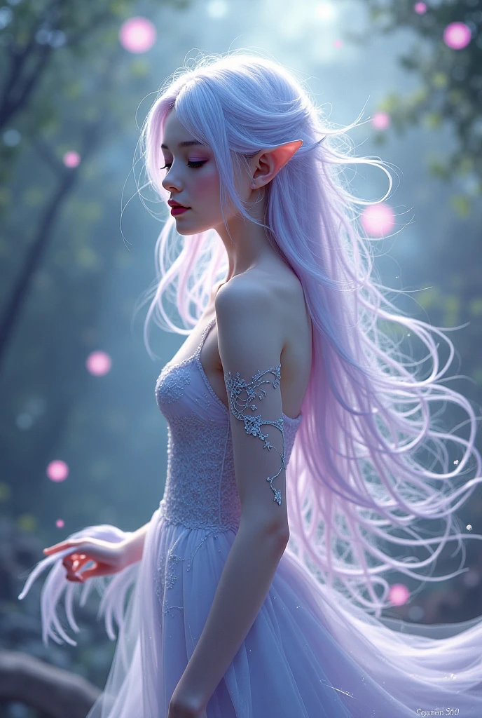 a woman in a flowing white dress, with flowing white hair, stands next to a Unicorn bathed in soft purple lighting,This scene is styled as a flat design poster art with ethereal lighting and a touch of #vfxfriday,Inspired by the works of wlop, labcore, and Andrzej Sykut, this detailoriented piece captures a captivating atmosphere,textured skin,best quality,purple hair,Highly detailed, ultra-detailed, insanely detailed, 4D octane rendering, 8k resolution,Shot in a 3:4 aspect ratio, aperture set at f/2, shutter speed at 1/750 --auto --s2