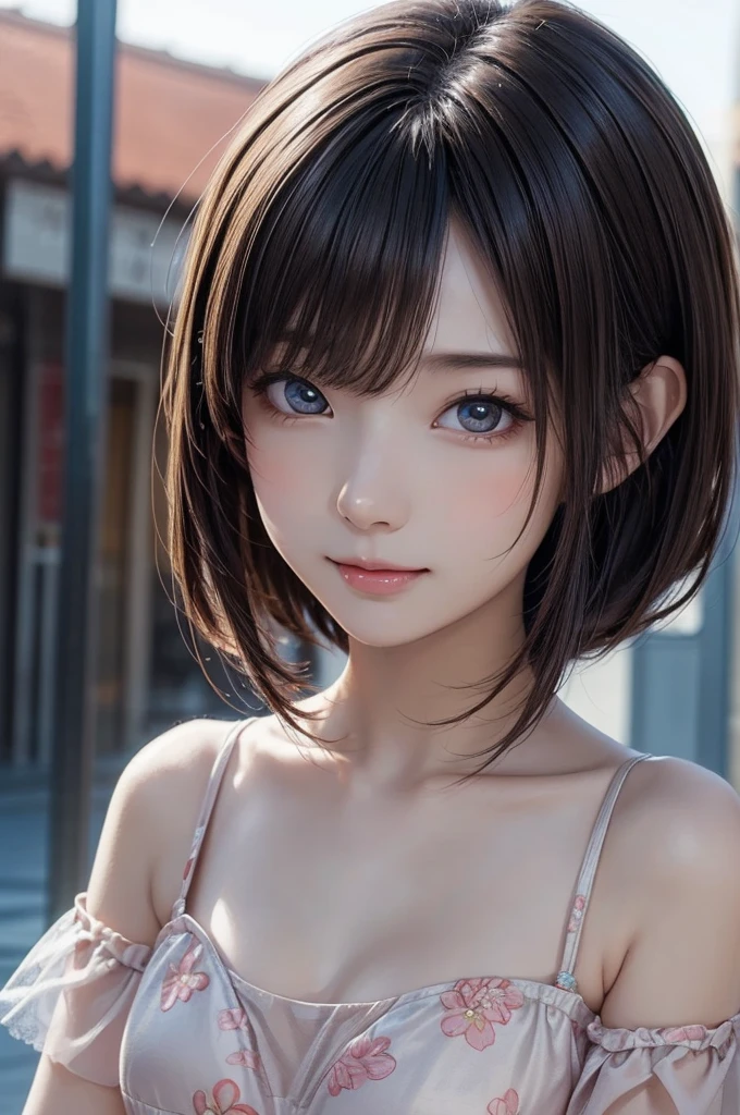 (Half Body Shot,Street lamp,moon),masterpiece, One Girl, Solo Exhibitions, Beautiful woman with small breasts, nightのビーチ, Beautiful Goddess Girl Portrait, Beautiful and elaborate face, Porcelain-like skin, (((Bust Shot, center, night, Black Hair, short hair)), Very soft lighting, Full Shot,Symmetric, complicated, Grace, Attention to detail, realism, art, concept art,White clothes