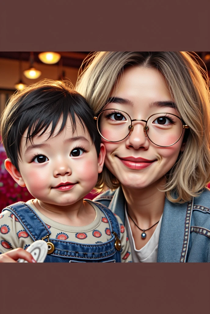 5-year-old boy and 35-year-old mother, group photo, HD, high quality, excellent work