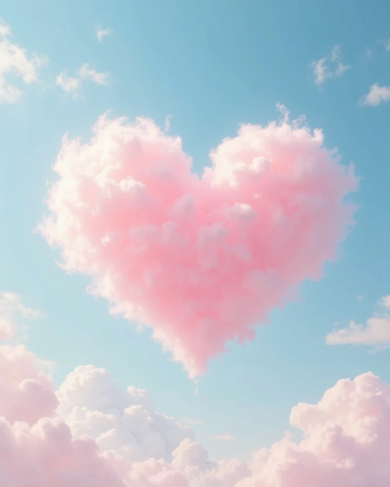 Draw a cardioid cloud, fluttery，Lighthearted atmosphere，Pink color scheme，Small Fresh