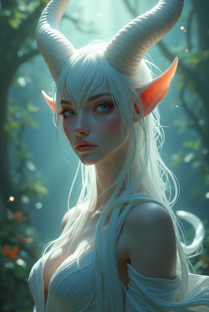 I would like you to generate a beautiful digital art image of an Amabie, a female creature with the form of a beautiful woman. The image should be a full-length portrait, showing the entire body of the Amabie. The art style should be highly detailed, with intricate details and sharp focus. The lighting should come from the front, emphasizing the beauty of the Amabie's features. The image should capture the essence of the Amabie as a mystical and enchanting being. Please ensure that the image doe