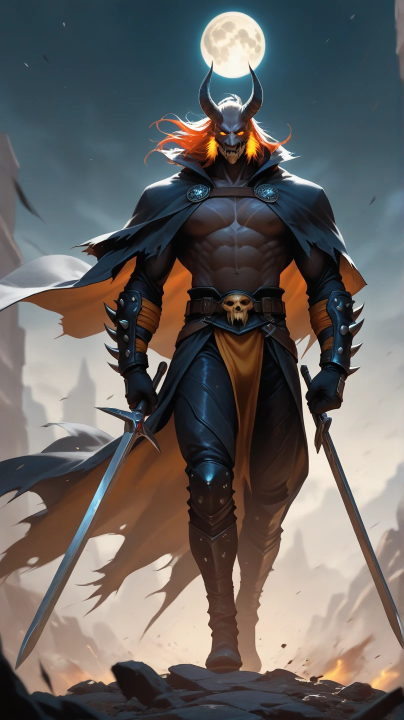 book cover, artistic image, handsome man, dark hair, very short hair, ((crew cut: 1)), purple eyes, light skin, ((muscular: 1)), man, 28 years old, muscular, in good shape form. golden details, brown leather shawl, baggy gray pants, brown belts, black boots, black gloves, many belts, Necromancer, ppder of souls, power of bones, black magic, skeletons

￼



