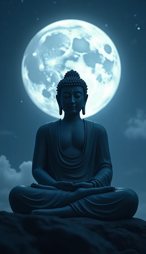 Buddha meditation under the tree at night with moon
