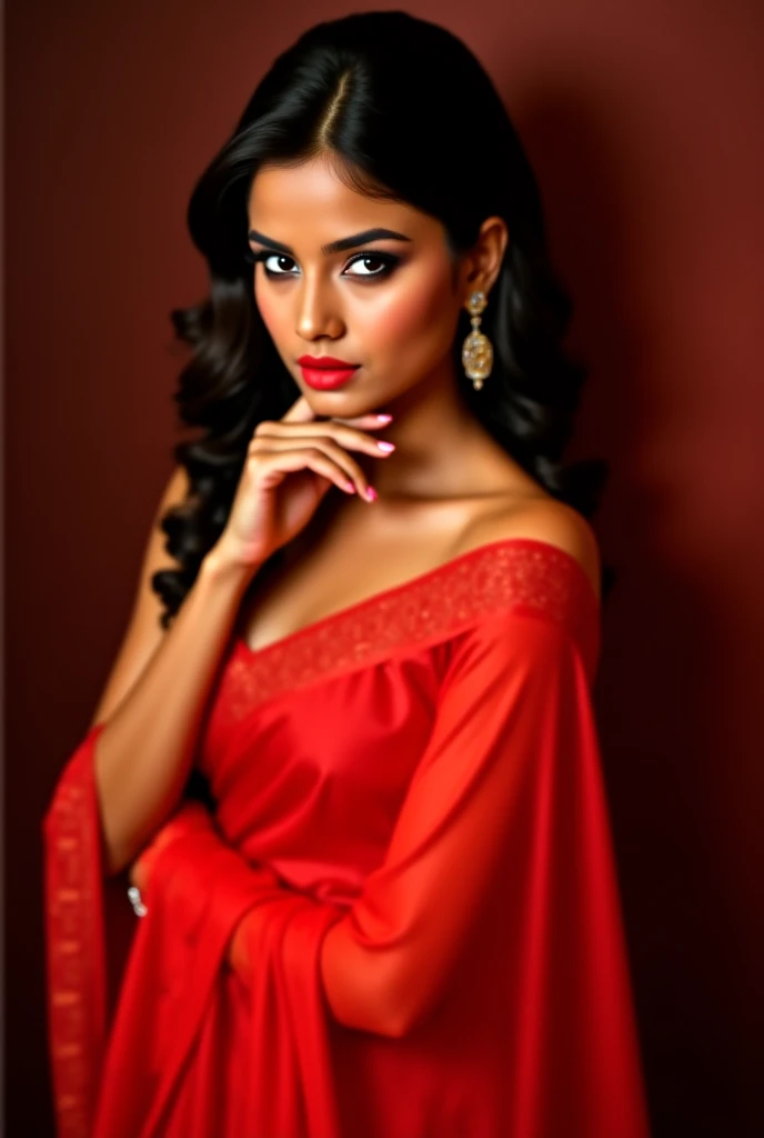Ultra realistic cinematic soft light and ultra detailed red hour portrait, full body shot, actress rea chakraborty, 1girl in, age19, Solo, Long hair, Colossal , Looking at Viewer, black hair, Bare shoulders, Brown eyes, Full body, off shoulders, saree, Realistic, A sexy, 4K, max quality, small breasts, super sharp image, 8K, beautiful pose, playboy model, photo session, red lips, headshot, masterpiece, sex bomb, kashmiri, detailed body, Egyptian dress, chewing lips, highly detailed, seducing, seductive,face only, perfect lightening, white skin, good bright lightening, beach , dancing
