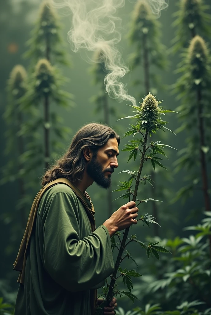 bearded woman, hirsute hairy body, smokes cannabis and is stoned