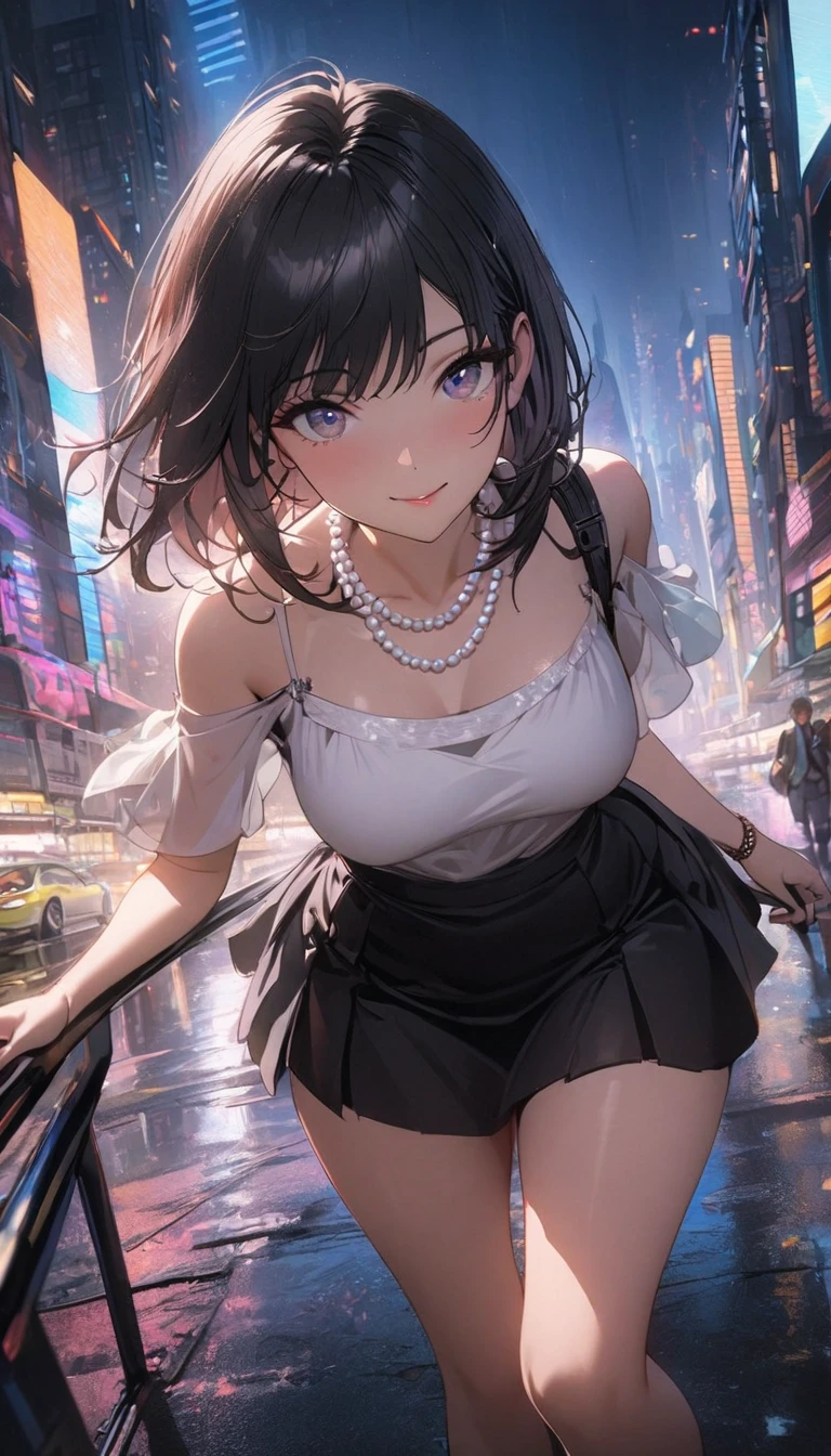 8k, alone、Highest quality, masterpiece, Realistic, Very detailed, photo Realistic, Improvement of quality, Hmph:1.2,City park in the evening、on the asphalt、32K、Best image quality、Ochre sleeveless knit dress、Cheap feeling、very good、panties、Bodyline:1.3 is clear、、((Browsing Caution:1,.))、smile、(Bob Hair)、Medium bodied:1.3、Ample breasts:1.3、height: 157cm,A Japanese woman of unparalleled beauty、Beautiful Face、High heels、Bracelet in right hand、((Aya Ueto:1.3))、((Pulling on panties)),((Skirt flip,No pants))、
