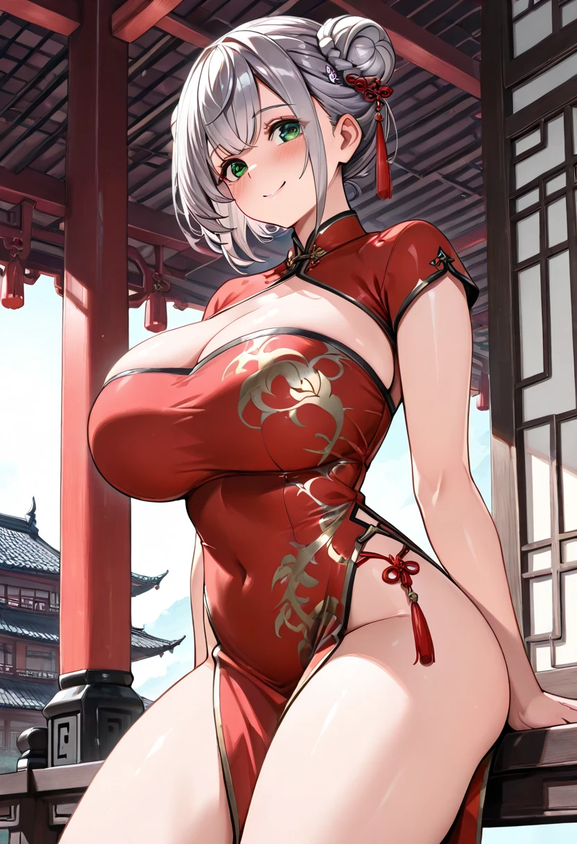 8K, high quality, Hyper realistic super detailed sexy, 2b, short hair,puffy sleeves, long sleeves, (detailed lighting, extremely detailed skin, extremely detailed hair, shadows, 8k), white hair, looking at viewer, (High Key Lighting); (Grinning smile) ,(((blush))))), thick lines, puffy sleeves, brown eyes, sexy, huge breasts, sagging breast, naked breast ,thick thighs, wide hips, ahegao:0.5, wide angle:0.8), (steam,sweat), sexy pose、brown、black skin、body without muscles、 ,lubricant skin groin area, huge ass, huge thighs, gigantic ass, naked detailed pussy, wet pussy, butthole, toned ass, toned back ,lying back on, ahegao face, ,hair bun, hair accessory, sexy anime lady, thicc, thick lady, thick hips , large aparture, Professional Lighting,intricate, bokeh, cinematic lighting, chinese red dress,night pool、milf