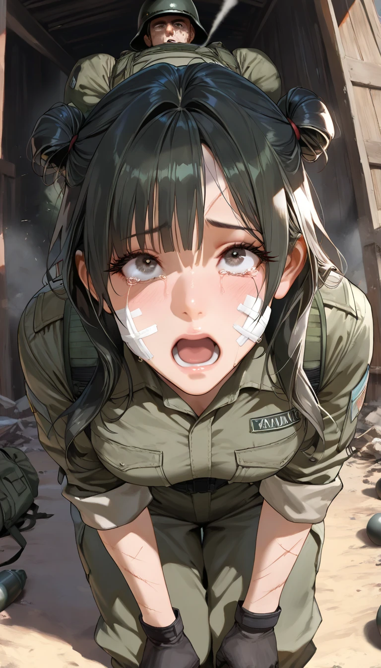 Female soldiers aged 11 to 33、Orgy with enemy soldiers、crowd、Torn military uniform、Cry in fear、Tied up、Town boulevards、Woman、Butt