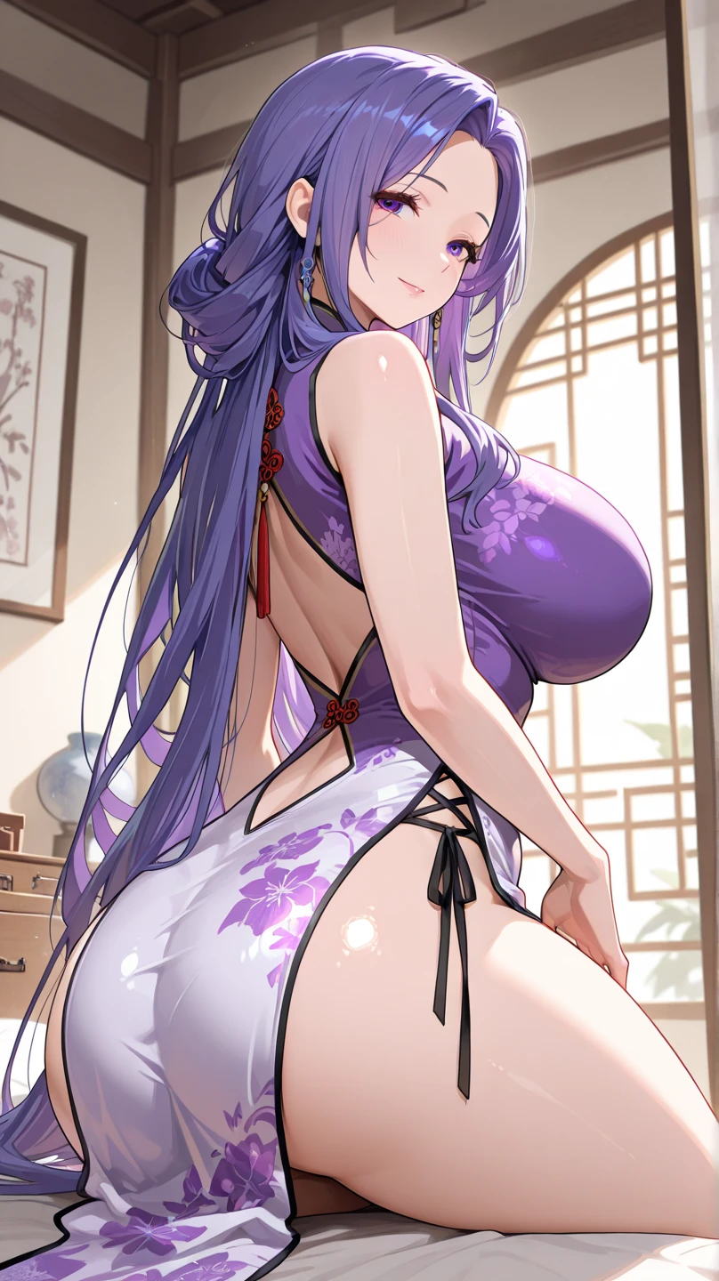 masterpiece, best quality, highres, 1girl, anime, purple hair, medium hair, asymmetrical hair, floating hair, hair between eyes, high ponytail, sidelocks, hair ornament, fish hair ornament, tassel, kanzashi, bangs, red eyes, open mouth, smile, teeth, upper teeth only, choker, red choker, pendant choker, butterfly choker, leash, collarbone, tattoo, chest tattoo, flower tattoo, deep cleavage, gigantic breasts, thick thighs, wide hipes, massive butt, bandages, bandaged leg, sarashi, budget sarashi, chest sarashi, black sash, hadanugi dousa, houkisei, strong wind, the wind blows the clothes, (no underwear), (no lingerie), (no bra), (no panties), (NFSW), japanese clothes, kimono, kinchaku, obi, obiage, obijime, orange kimono, pouch, print kimono, rope, sash, shimenawa, (tight kimono), taut kimono, mini kimono, (really short kimono), transparent kimono, (see-through kimono), single bare shoulder, bare tummy. bare belly, bare chest, bare hip, bare groin, bare breasts, highly detailed breasts, highly detailed areola, protrusive areolas, (pubic hair), detailed pubic hair, cherry blossoms, full body, seductive expression, sexy pose, seductive body, seductive chest,