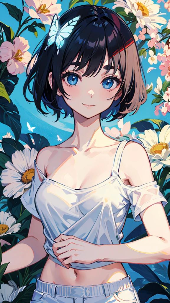( masterpiece ), [standing portrait, upper body, close-up of girl: 0.4], slim body, camisole dress, gradient background, anime character, character design, perfect hands, (cute girl: 1.1), perfect light