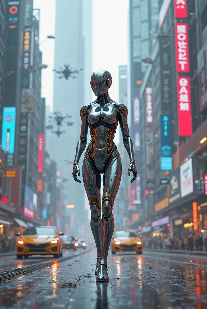 Everyday life in a world where humans and cyborgs coexist, with cyborg enhancements visible on people in a modern city setting