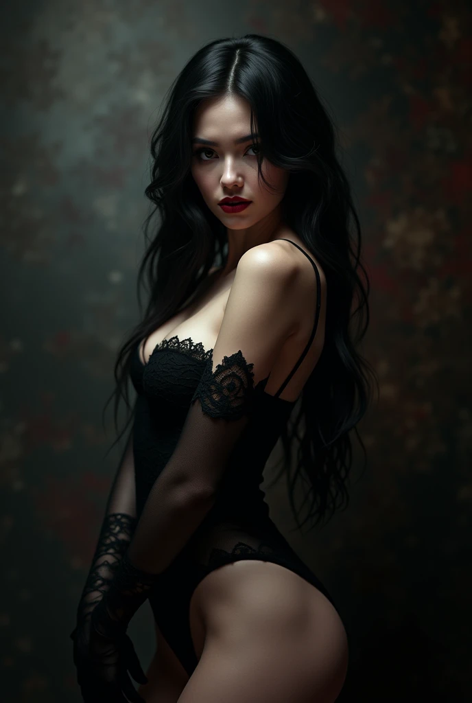 Reflection of a beautiful SUCUMBUS girl in full-body lingerie only on the blade of a sword without the girl appearing in the image
