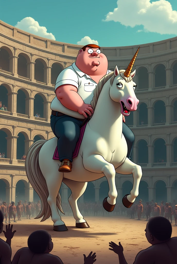 Fat guy riding unicorn with alot alot alot of rainbows