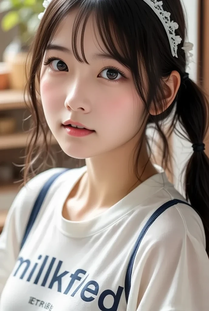 8yk、Raw photo、(masuter piece)、(beste-Qualit)、Hi-Res、(babes)、(realisitic、photo- realistic:1.2)Don't go、poneyTail、14years old、Eyes closed、Eyes close、sorrow、open mouth widely、screeming、a room、Background blur