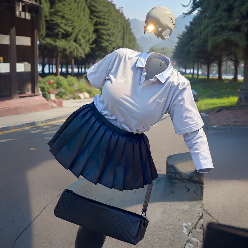 You can even see the feet, (Arch your back, Hands on hips), Be patient with peeing, Striped tie, Checked skirt, (From below), Polo shirt, (can not see, No humans, Headless, Faceless:1.5), Cute big tits, (8k, RAW Photos, Highest quality, masterpiece:1.2), (Realistic, photo-Realistic:1.37), Photon Mapping, Radio City, ((Hasselblad Photography)), Physically Based Rendering, whole body, socks